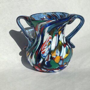 Fratelli Toso Murano Millefiori Blue Glass Vase